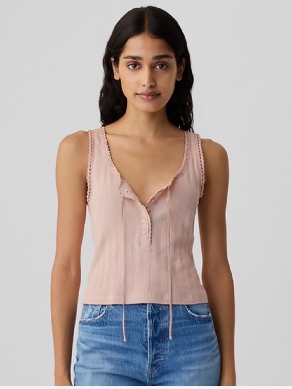 Doen x Gap Pointelle tank with bow pink size medium